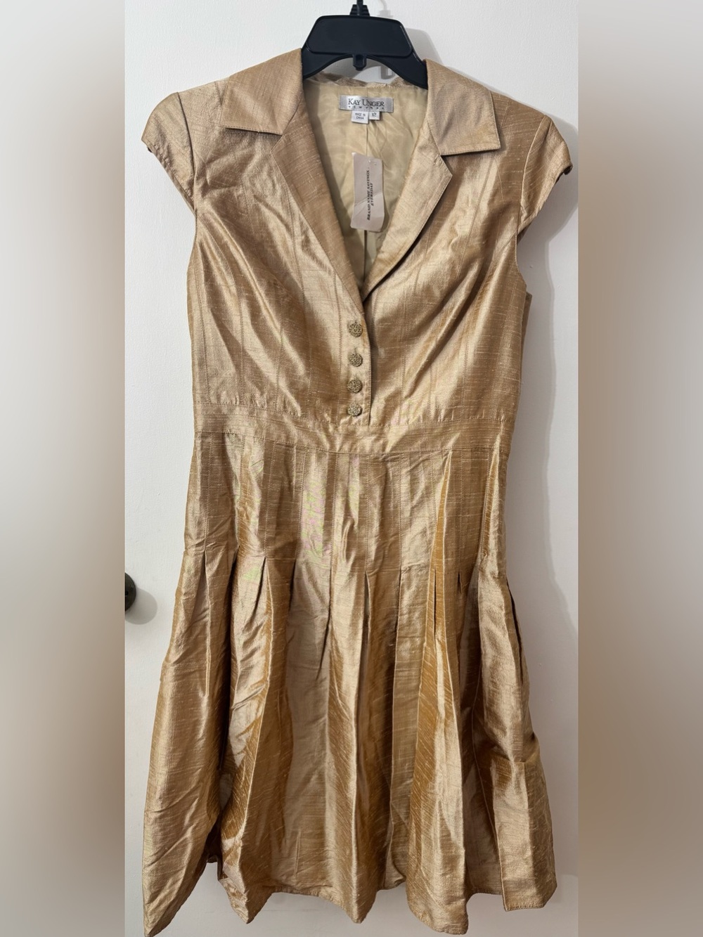Kay Unger Gold Shimmer Midi Fit-and-Flare Dress